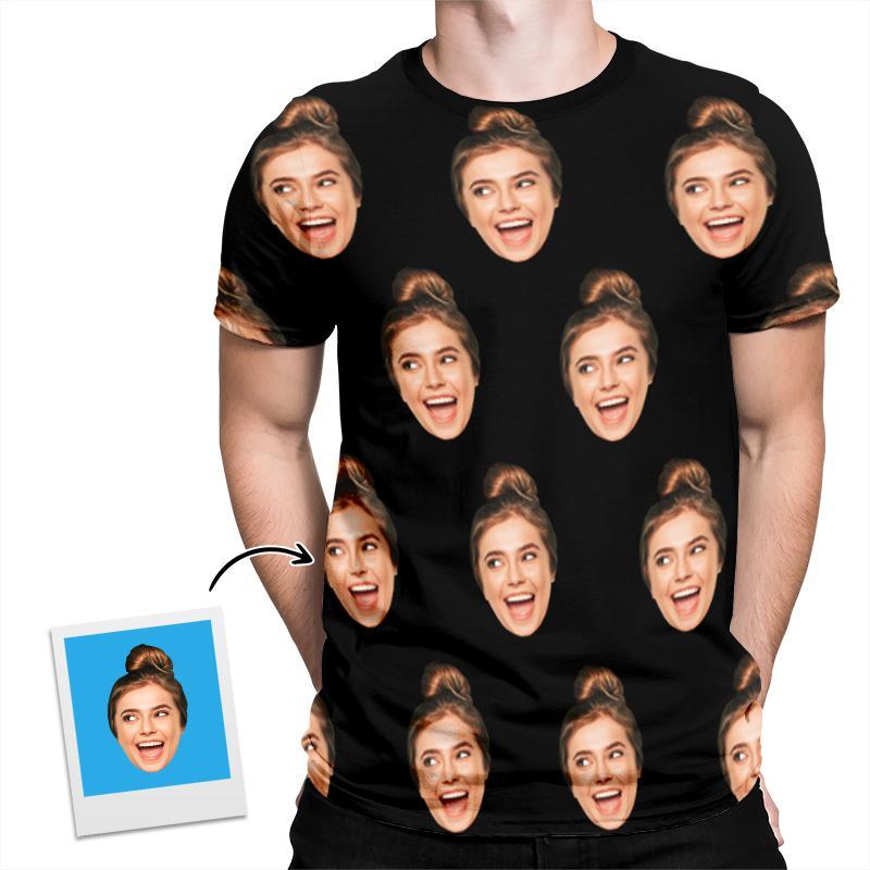 Diagonal Pattern Custom Face Funny All Over Print Tshirt | Birthday Gift | Personalized Funny All Over Print Tshirt - Thegiftio UK