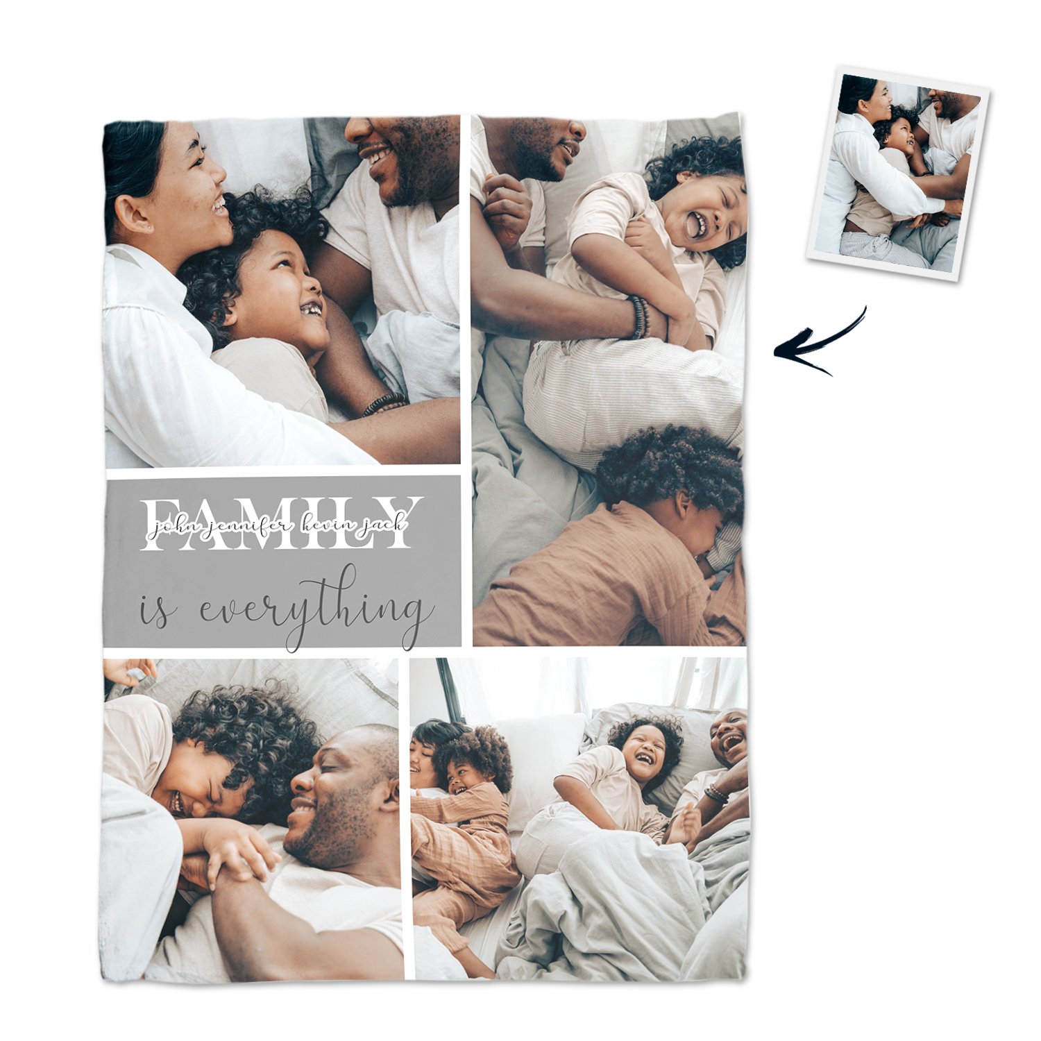 Family Four Custom Photo Family Blanket | Memorial Gifts | Personalized Family Blanket - Thegiftio