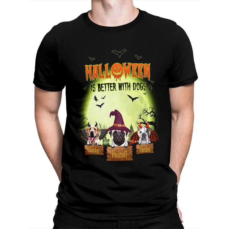 Halloween Is Better With Dogs Custom Name Halloween Tshirt | Halloween Gift For Dog Lover Tshirt | Dog Tshirt | Personalized Halloween Tshirt - Thegiftio UK