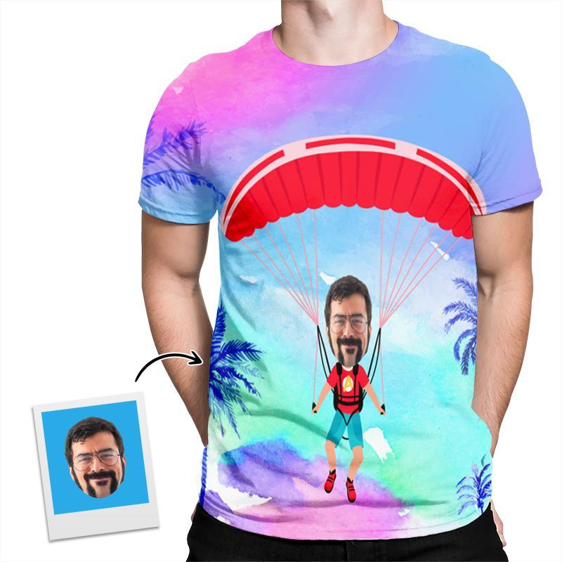 Parachute Above The Beach Custom Face Funny All Over Print Tshirt | Birthday Gift | Personalized Funny All Over Print Tshirt - Thegiftio UK