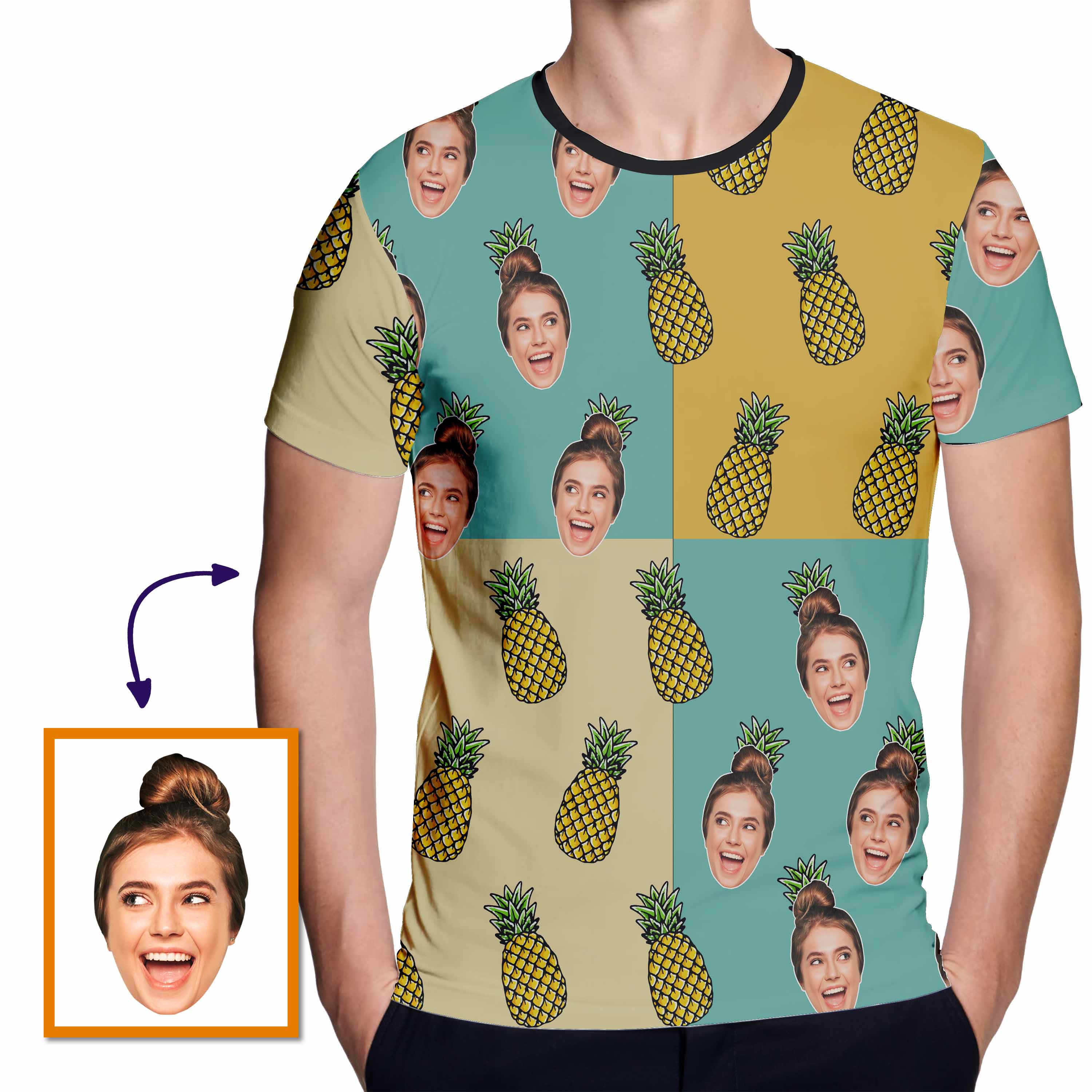 Tropical Pineapple Custom Face Funny All Over Print Tshirt| Funny Birthday Gift | Personalized Funny All Over Print Tshirt - Thegiftio