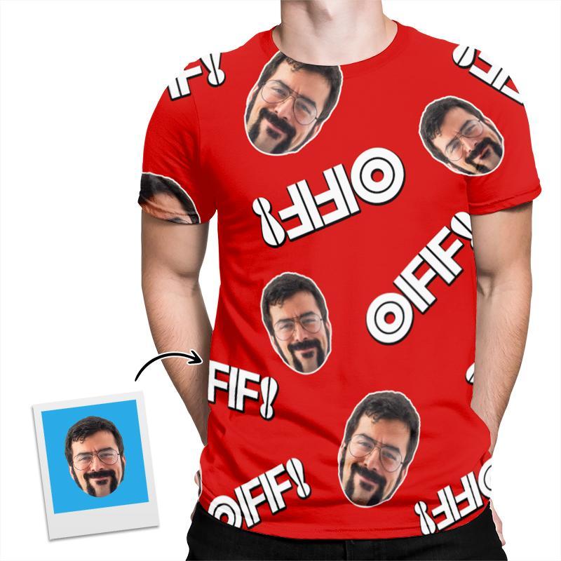 Red Off Custom Face Funny All Over Print Tshirt | Birthday Gift | Personalized Funny All Over Print Tshirt - Thegiftio UK