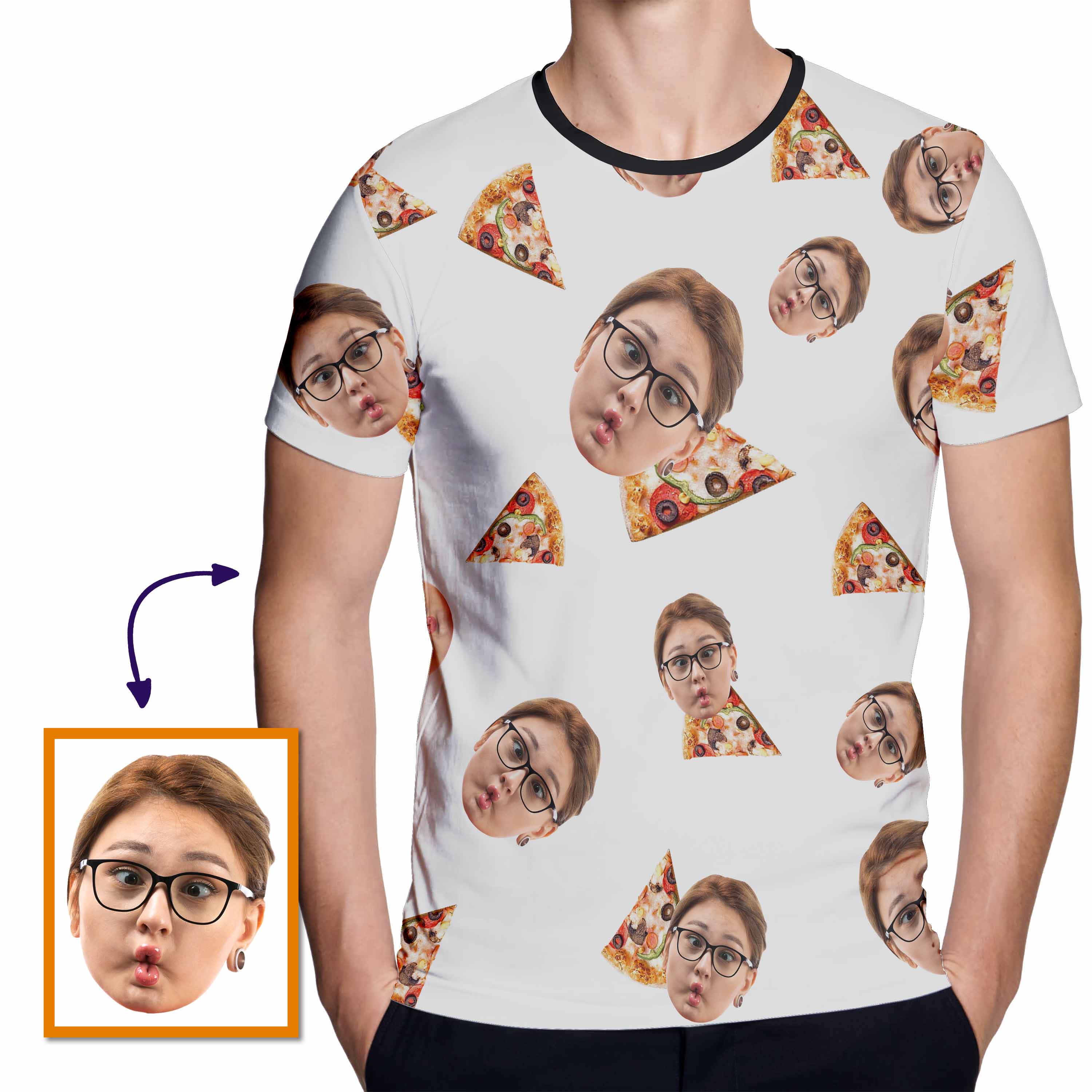 Pizza Lovers Custom Face Funny All Over Print Tshirt| Funny Birthday Gift | Personalized Funny All Over Print Tshirt - Thegiftio