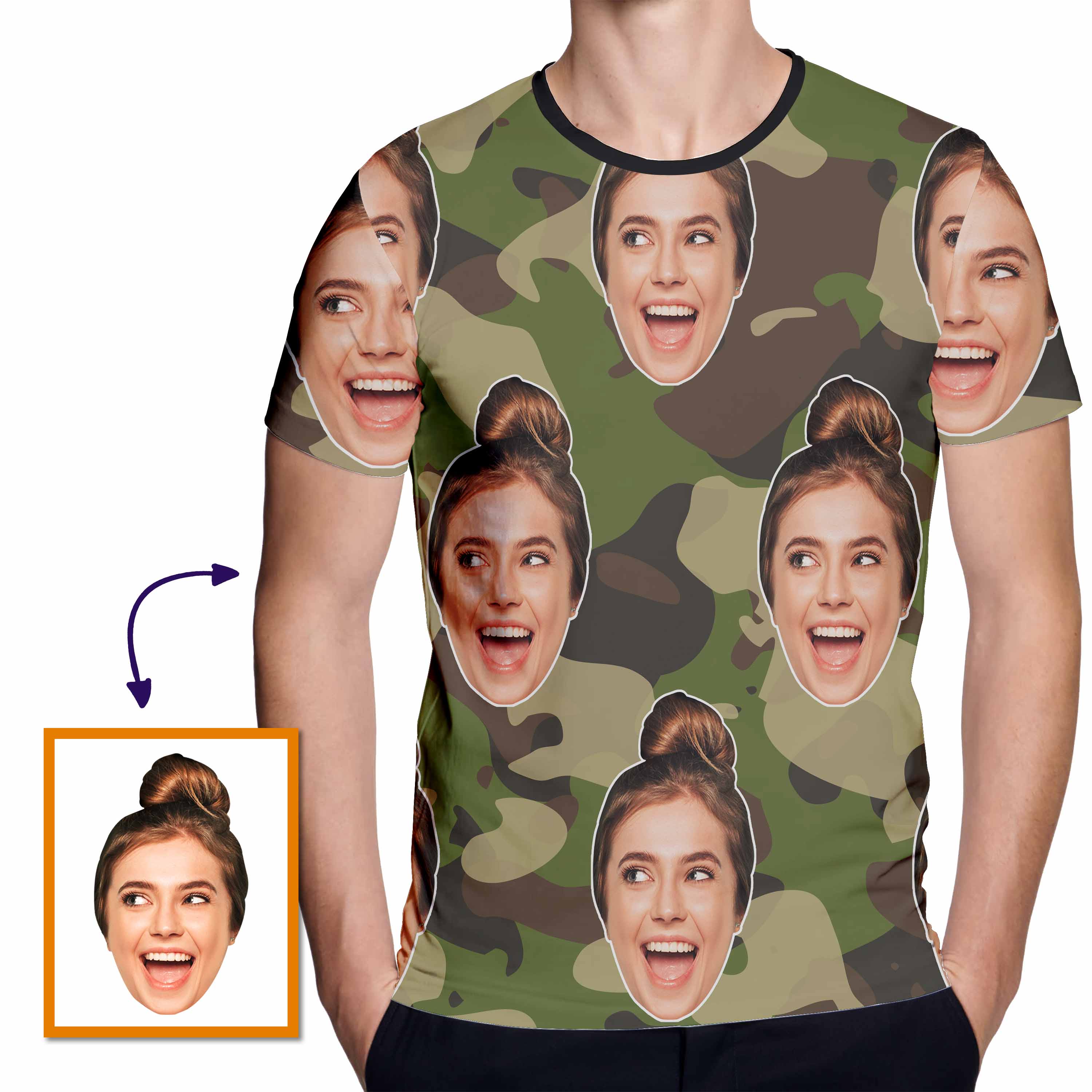 Camouflag Green Camo Custom Face All Over Print Tshirt| Funny Birthday Gift | Personalized Funny All Over Print Tshirt - Thegiftio