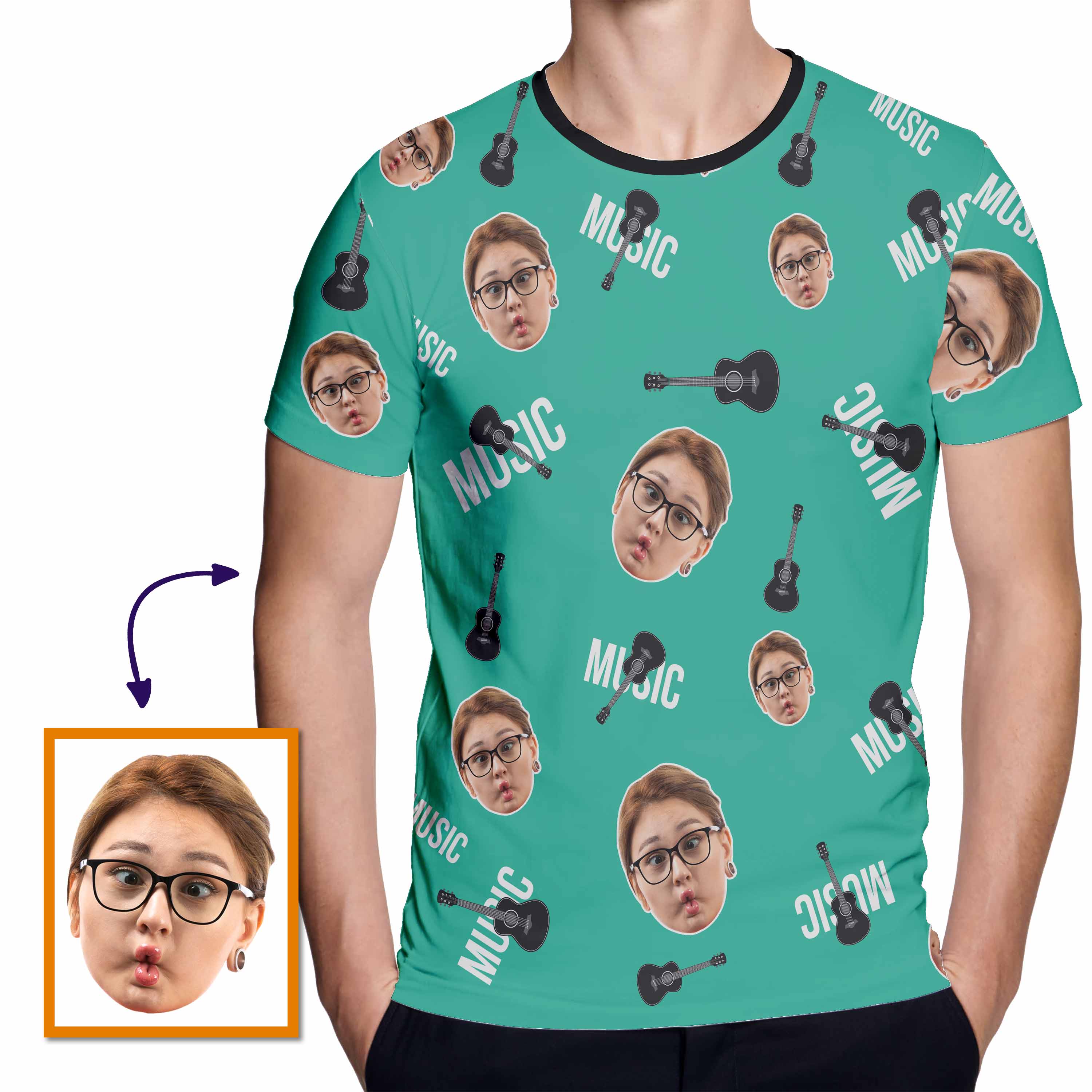 Music Guitar Custom Face Funny All Over Print Tshirt| Funny Birthday Gift | Personalized Funny All Over Print Tshirt - Thegiftio