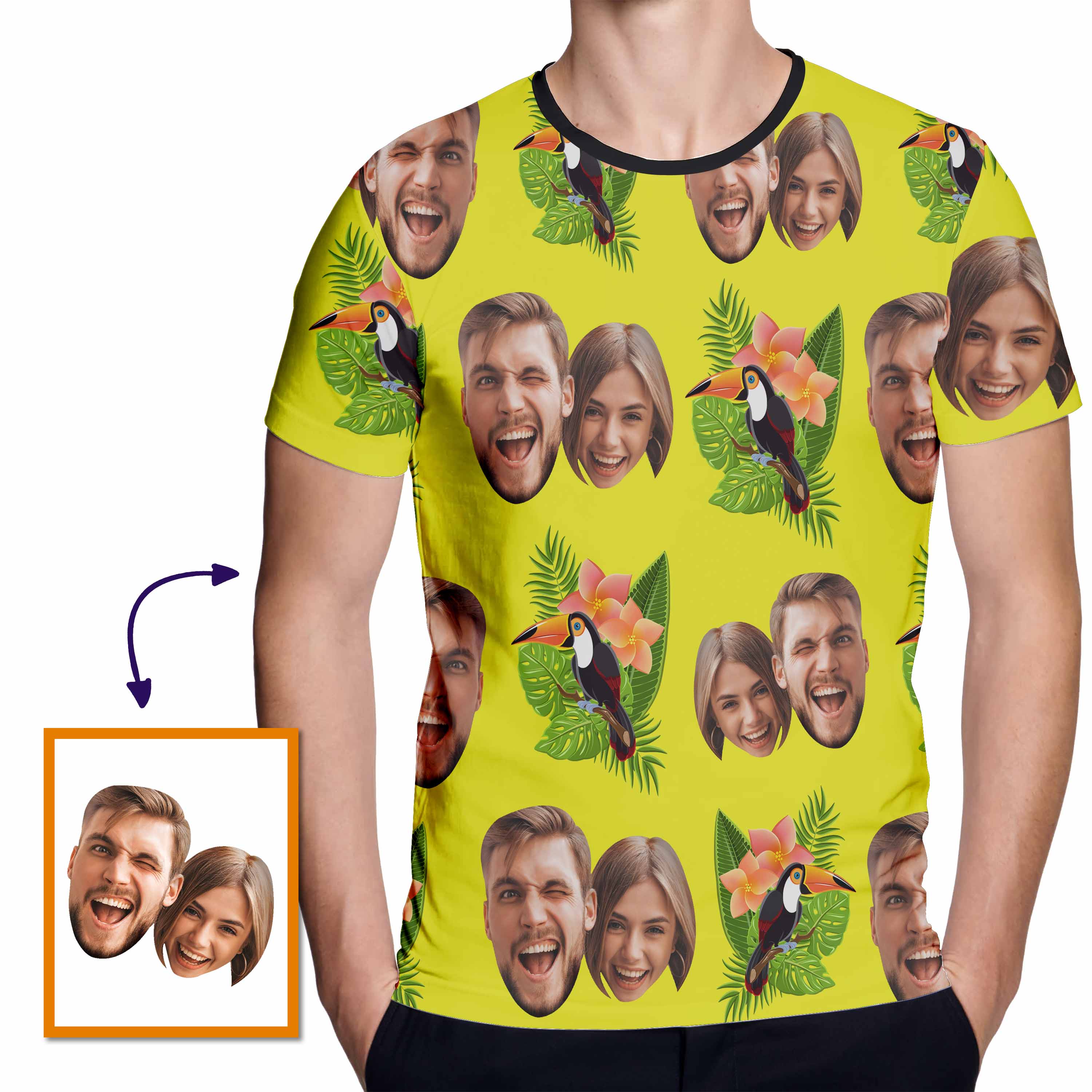 Summer Parrots Custom Face Funny All Over Print Tshirt| Funny Birthday Gift | Personalized Funny All Over Print Tshirt - Thegiftio UK