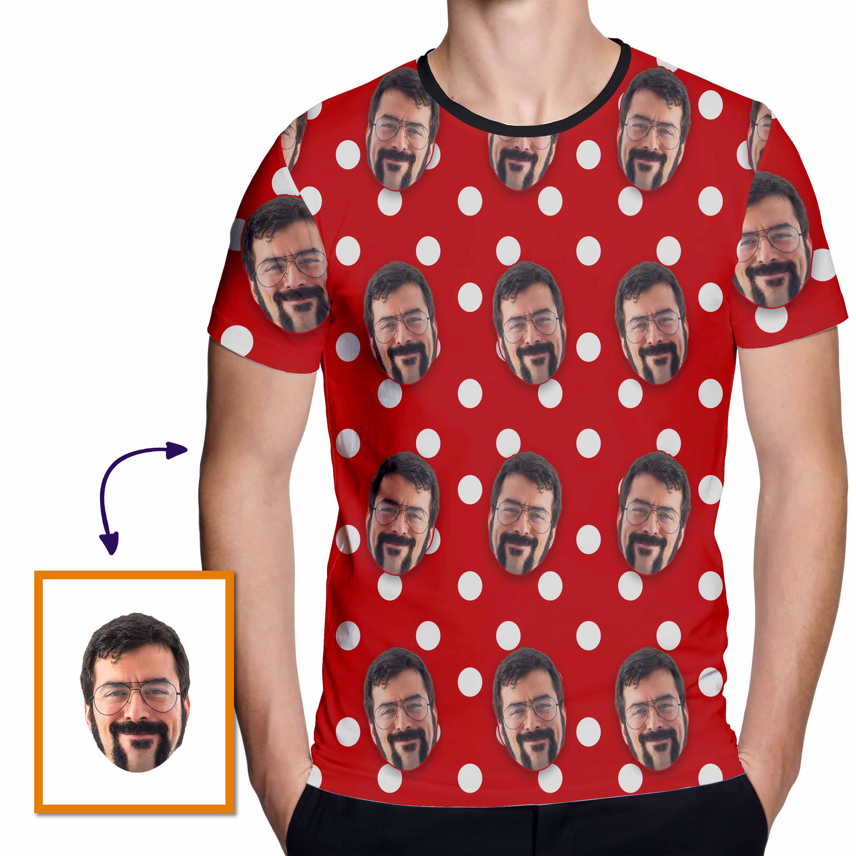 Polka Dot Red Custom Face Funny All Over Print Tshirt| Funny Birthday Gift | Personalized Funny All Over Print Tshirt - Thegiftio UK