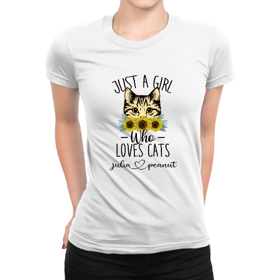 Just A Girl Who Loves Her Cat Gift For Cat Lovers Personalized T-shirt Designed By Cataract Leontyne