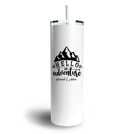 Custom Hello Adventure Skinny Tumbler | Birthday Gift For Camper | Personalized Camping Skinny Tumbler - Seseable