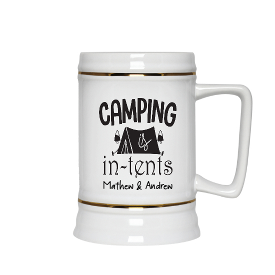 Custom Camping In Tents Ceramic Beer Stein | Birthday Gift For Camping Lovers | Personalized Camping Ceramic Beer Stein - Seseable