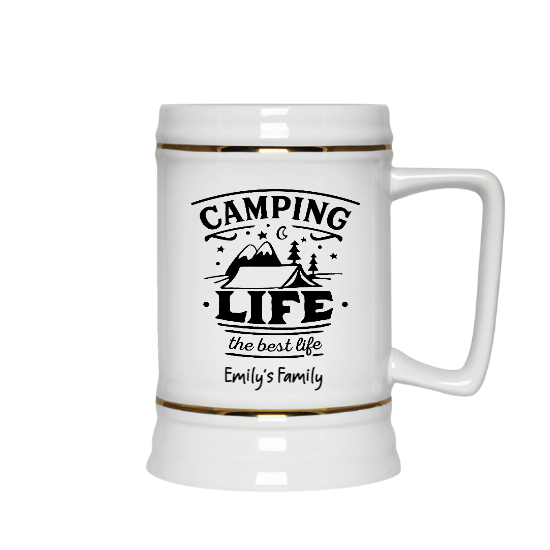 Custom Camping Life Is The Best Life Ceramic Beer Stein | Birthday Gift For Camper | Personalized Camping Ceramic Beer Stein - Seseable