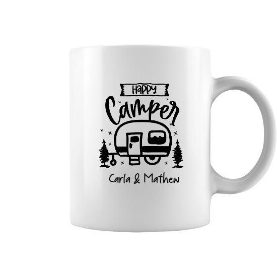 Custom Cute Happy Camper Coffee Mug | Birthday Gift For Campers | Personalized Camping Coffee Mug - Seseable