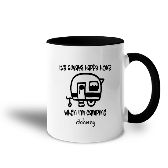Custom Happy Hour When Im Camping Accent Mug | Birthday Gift For Campers | Personalized Camping Accent Mug - Seseable