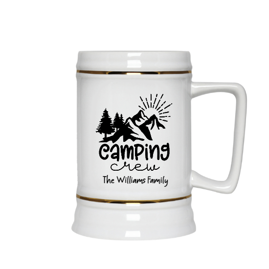 Custom Camping Crew Ceramic Beer Stein | Birthday Gift For Campers | Personalized Camping Ceramic Beer Stein - Seseable