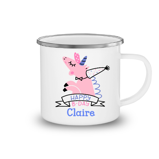 Custom Happy Birthday Unicorn Camping Mug | Birthday Gift For Kids | Personalized Birthday Camping Mug