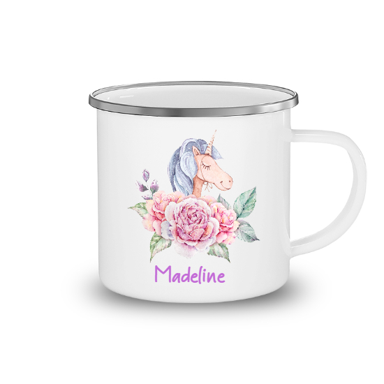 Custom Floral Unicorn Camping Mug | Birthday Gift For Unicorn Lovers | Personalized Unicorn Camping Mug - Seseable