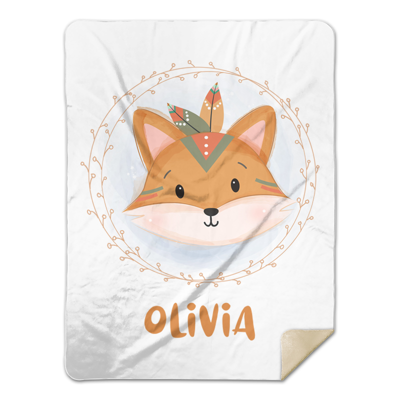 Custom Boho Style Fox Avatar Blanket, Custom Name, Watercolor Animal Boho Gifts, Personalized Boho Blanket | Seseable UK