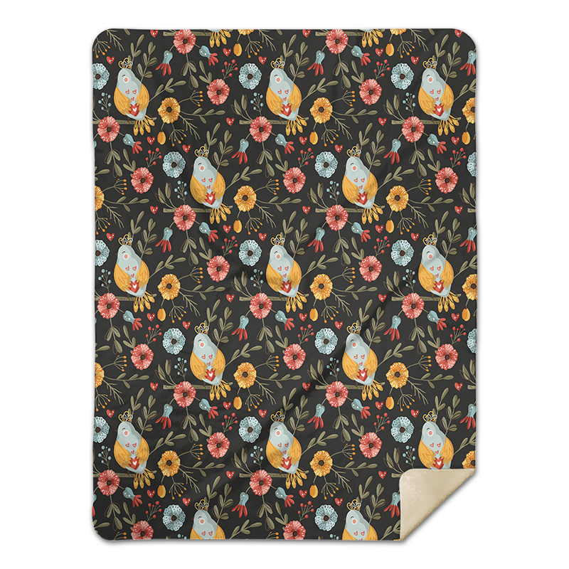 Birds On Tree Branches With Flowers Boho Blanket - Seseable