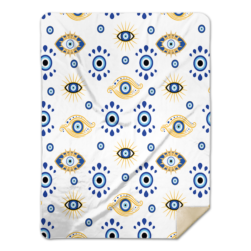 White Boho Evil Eyes Colorful Pattern Boho Blanket | Seseable FR
