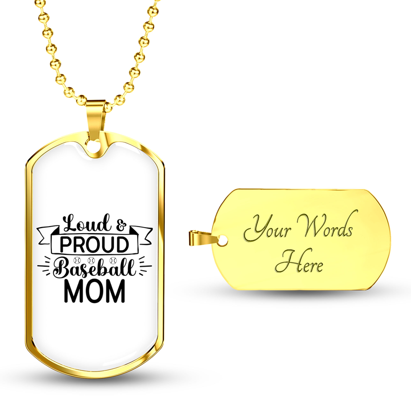 Custom Loud And Proud Baseball Mom Dog Tag With Back Engraving, Birthday Gifts, Personalized Mom Dog Tag Necklace | Seseable CA