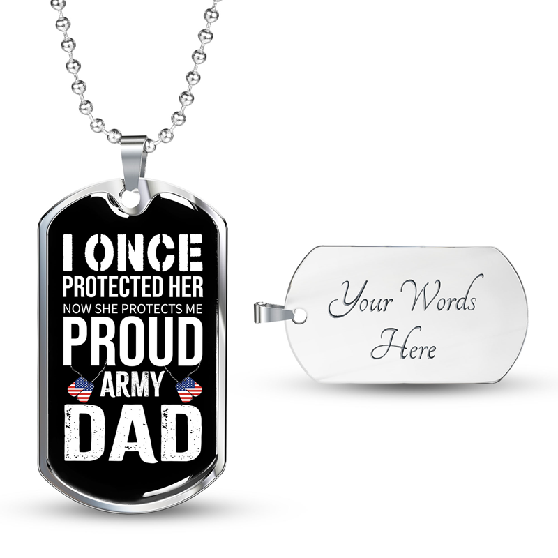 Custom Proud Amy Dad Engraving Dog Tag, Birthday Gifts, Personalized Dad Dog Tag Necklace | Seseable UK