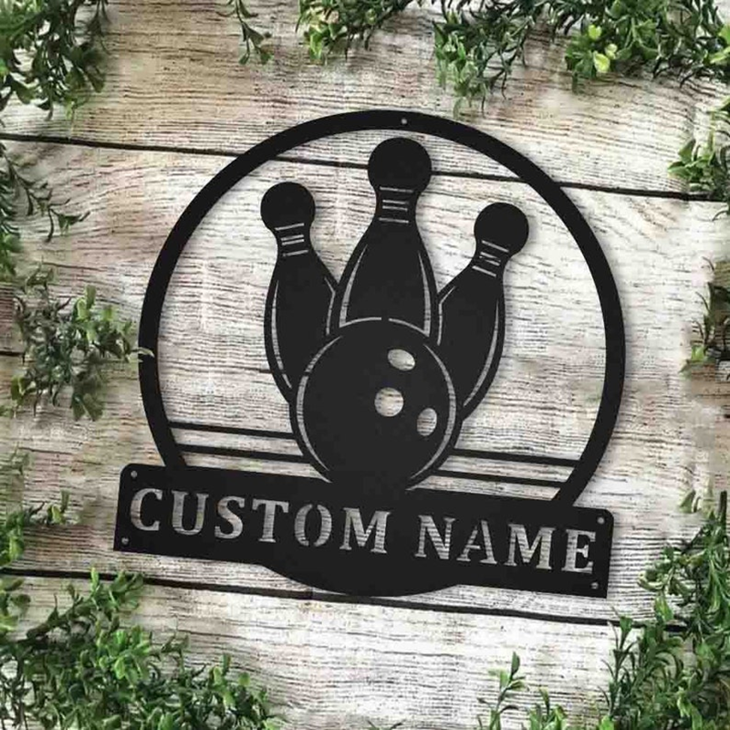 Personalized Bowling Monogram Metal Sign Art v2 Metal Wall Art