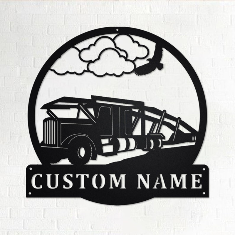 Custom Car Hauler Truck Metal Wall Art, Personalized Truck Driver Name