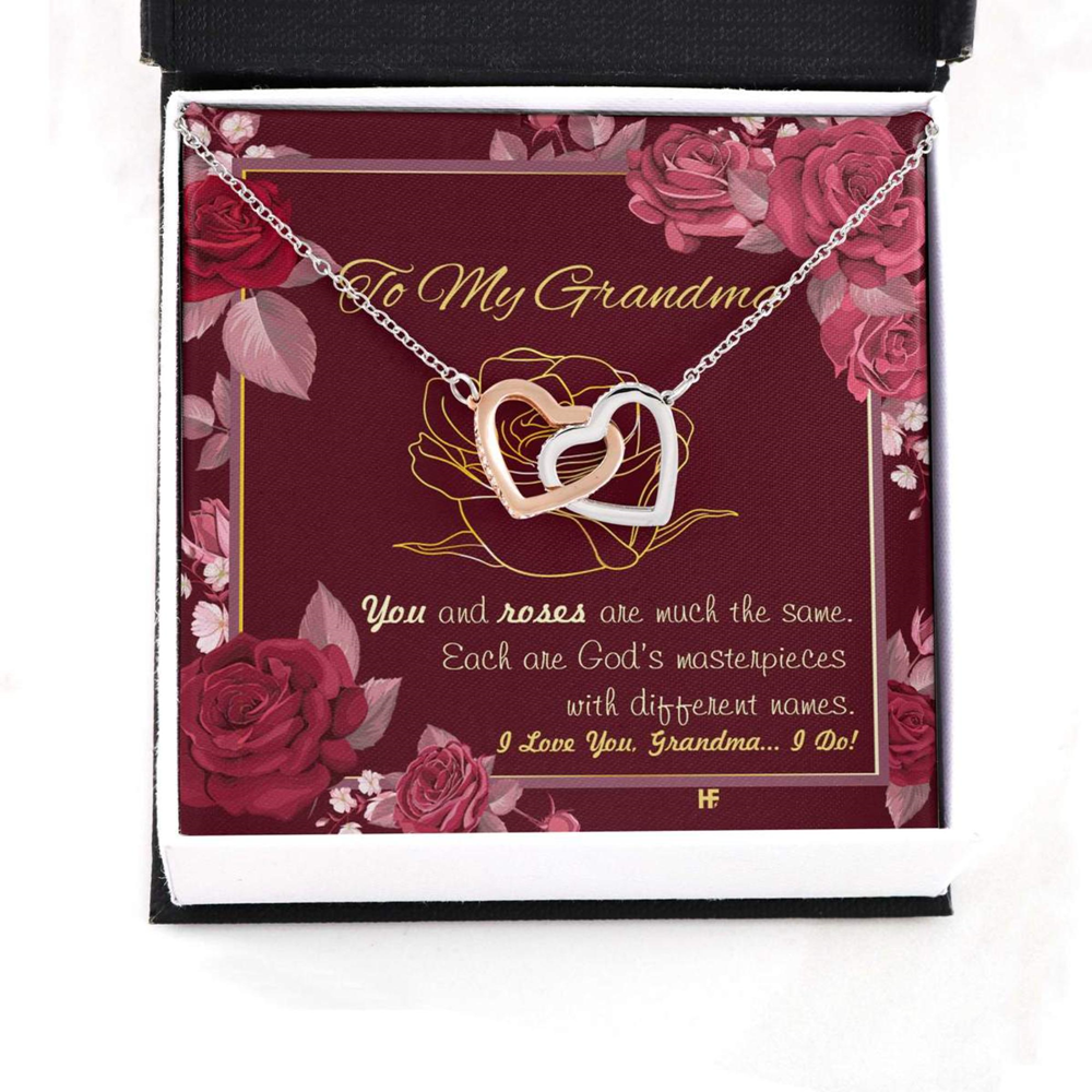 Grandmother Necklace, Gift For Your Grandma With Roses Interlocking Hearts Necklaces - Thegiftio UK