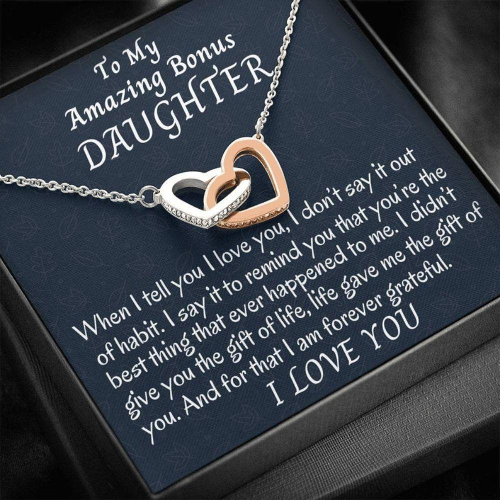 Stepdaughter Necklace, To My Bonus Daughter Two Hearts Necklace, Stepdaughter Gift, Gift For Bonus Daughter, Daughter In Law - Thegiftio UK