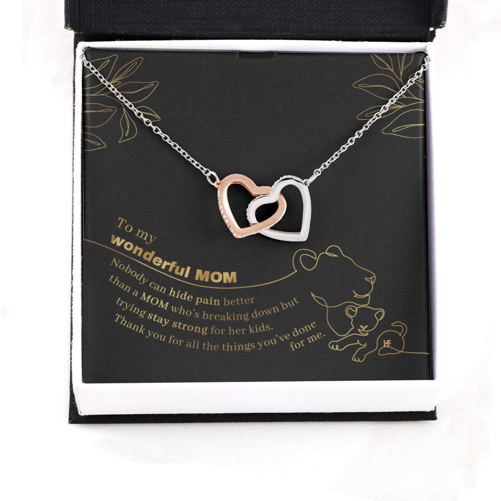 Mom Necklace, Gift For My Wonderful Mom On Mother, Day With Lioness And Small Cub Lined Art Necklace - Thegiftio UK