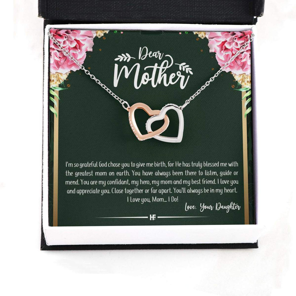 Mom Necklace, Gift For Your Mom On Mother, Day With Carnation Interlocking Hearts Necklaces - Thegiftio UK