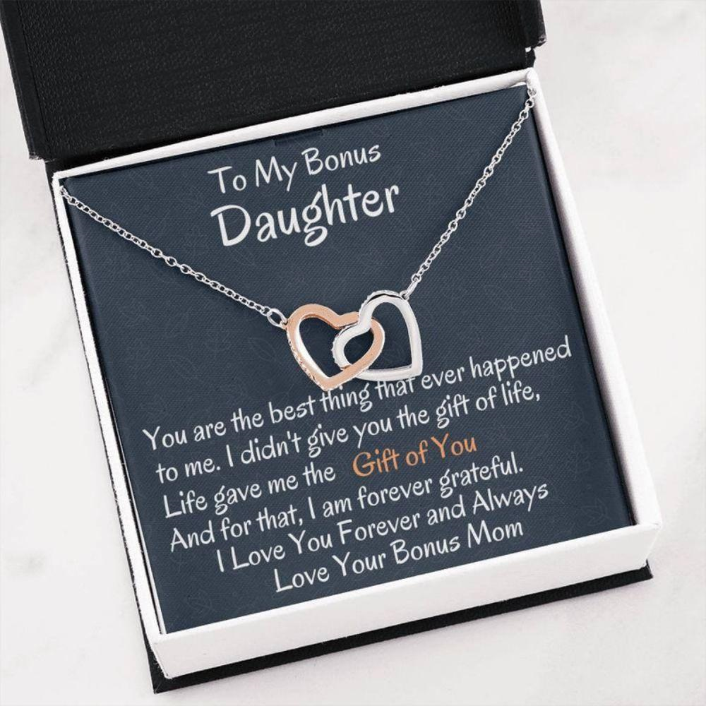 Stepdaughter Necklace, To My Bonus Daughter Interlocking Hearts Necklace, Birthday Gift, I Love You - Thegiftio UK