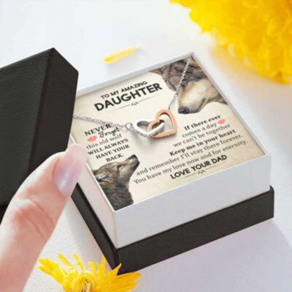Daughter Necklace, To My Daughter From Dad This Old Wolf Has Your Back Necklace , Gift From Dad - Thegiftio