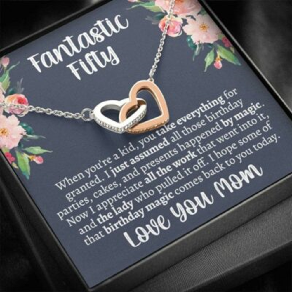 Mom Necklace, Mom 50Th Birthday Gift, Gift For Mom Turning 50, Fantastic Fifty Necklace - Thegiftio UK