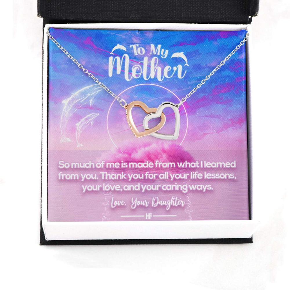 Mom Necklace, Thank You Mom For All Your Life Lessons Interlocking Hearts Necklaces - Thegiftio UK
