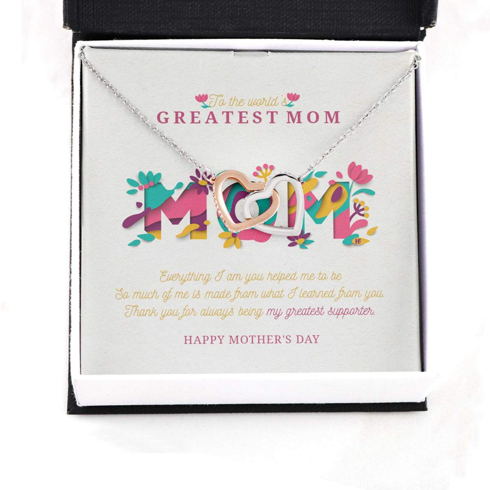 Mom Necklace, Gift For The World, Greatest Mom On Mother, Day With Paper Butterflies, Blooming Flowers Interlocking Hearts Necklaces - Thegiftio UK