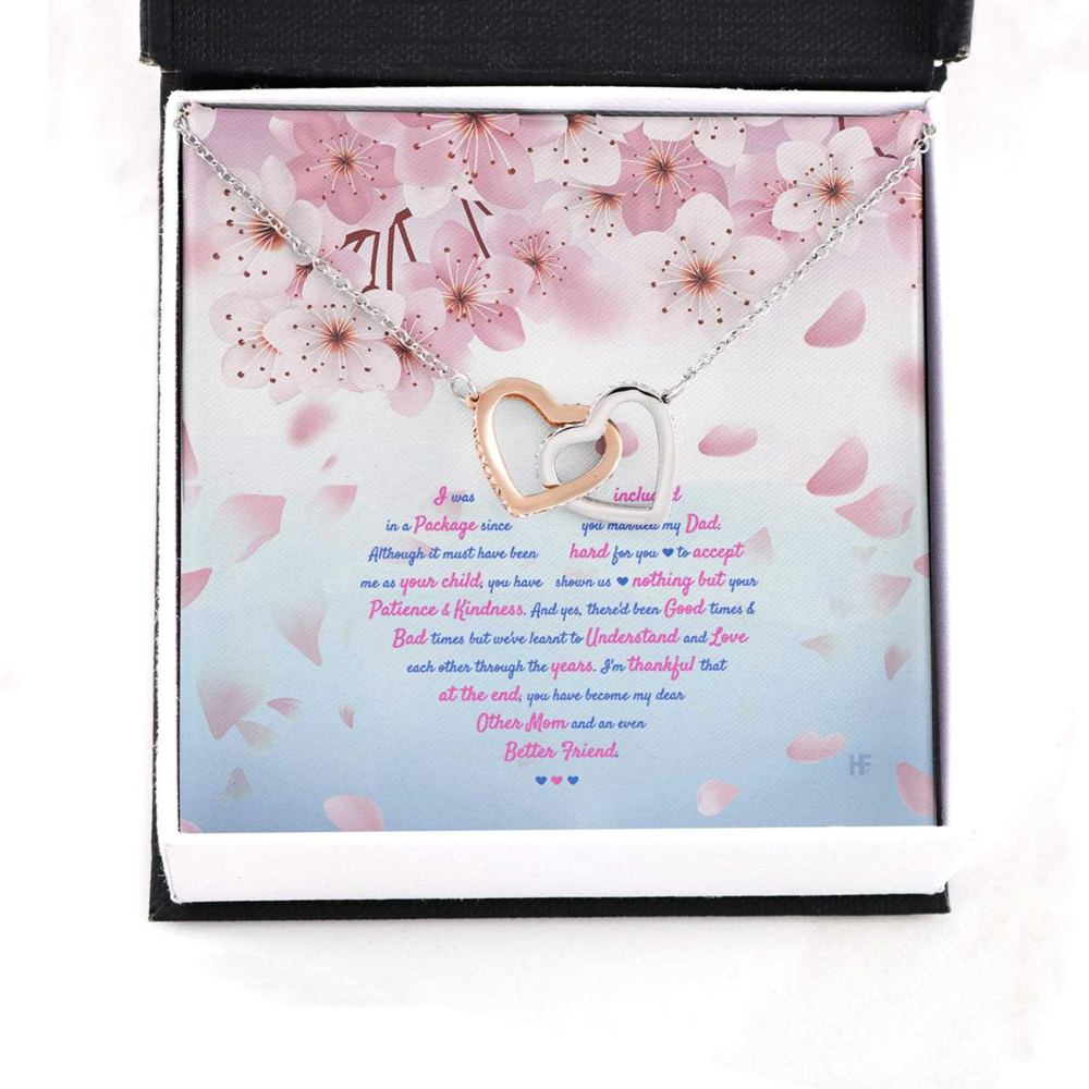 Mom Necklace, Gift For Your Bonus Mom On Mother, Day With Cherry Blossom Interlocking Hearts Necklaces - Thegiftio UK