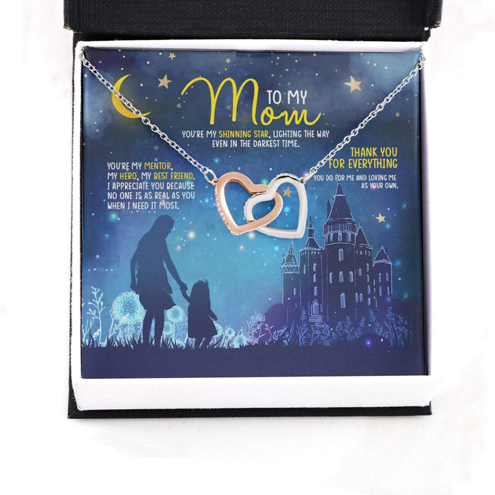 Mom Necklace, Gift For Your Wonderful Mom With Castle And Shinning Star Interlocking Hearts Necklaces - Thegiftio UK