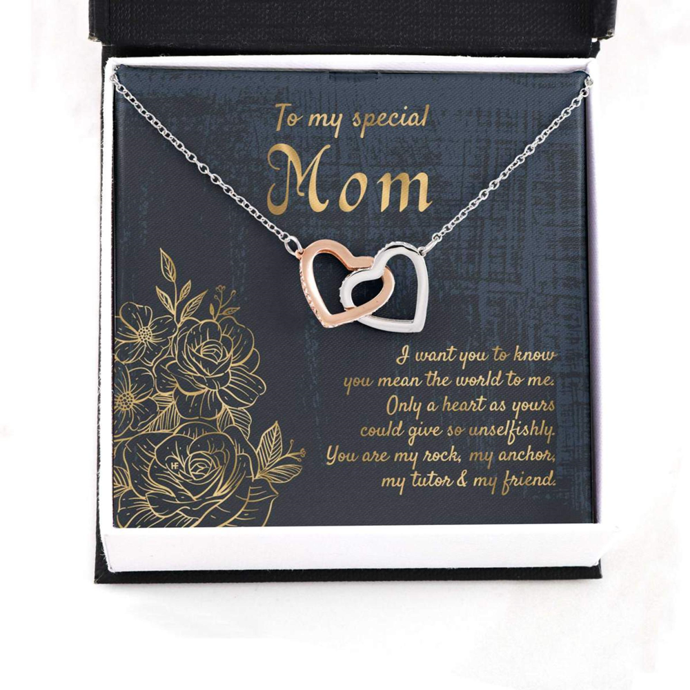 Mom Necklace, Gift For My Special Mom On Mother, Day With Golden Lined Roses Interlocking Hearts Necklaces - Thegiftio UK