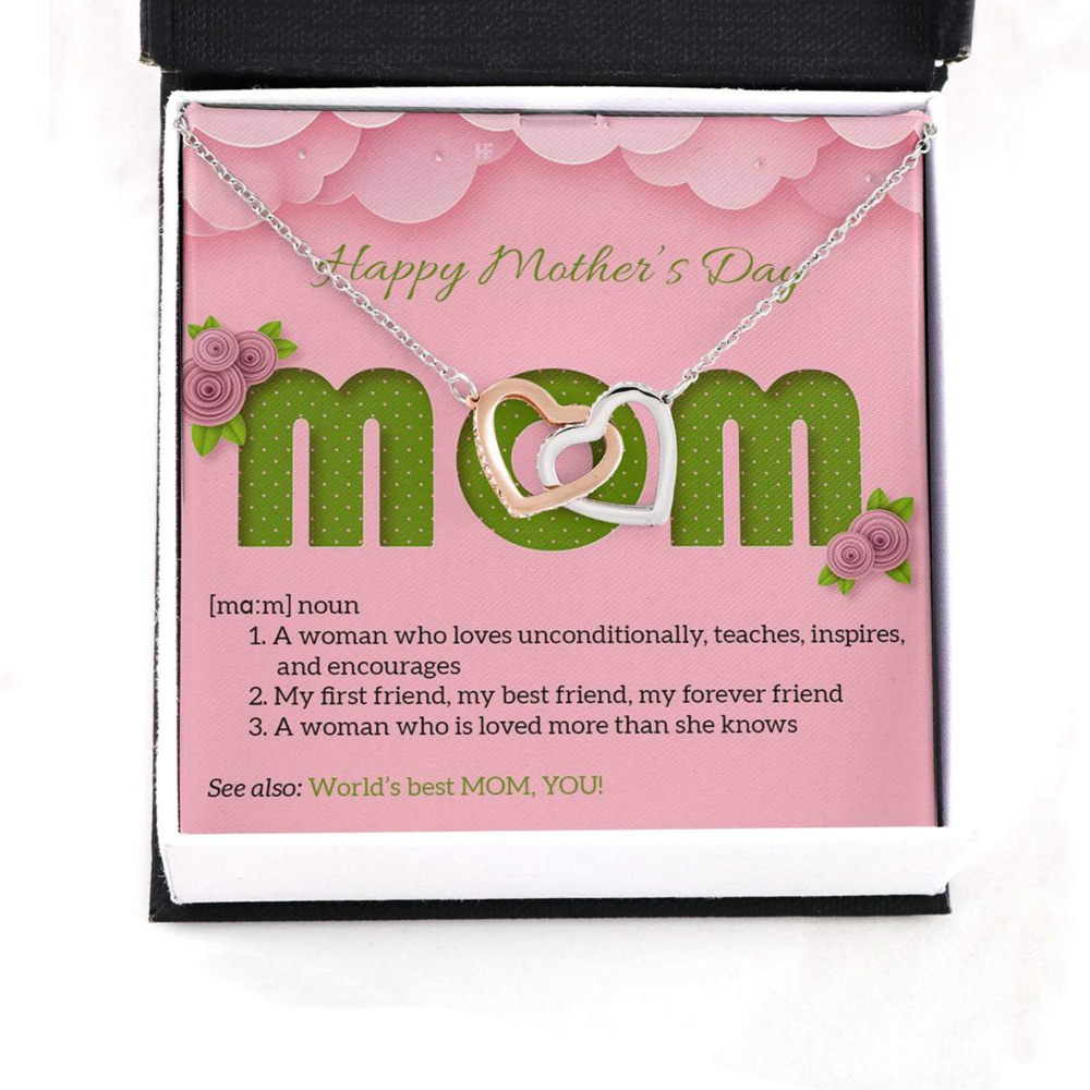 Mom Necklace, Gift For My Beloved Mom On Mother, Day With Paper Cut Letters, Flowers, Interlocking Hearts Necklaces - Thegiftio UK