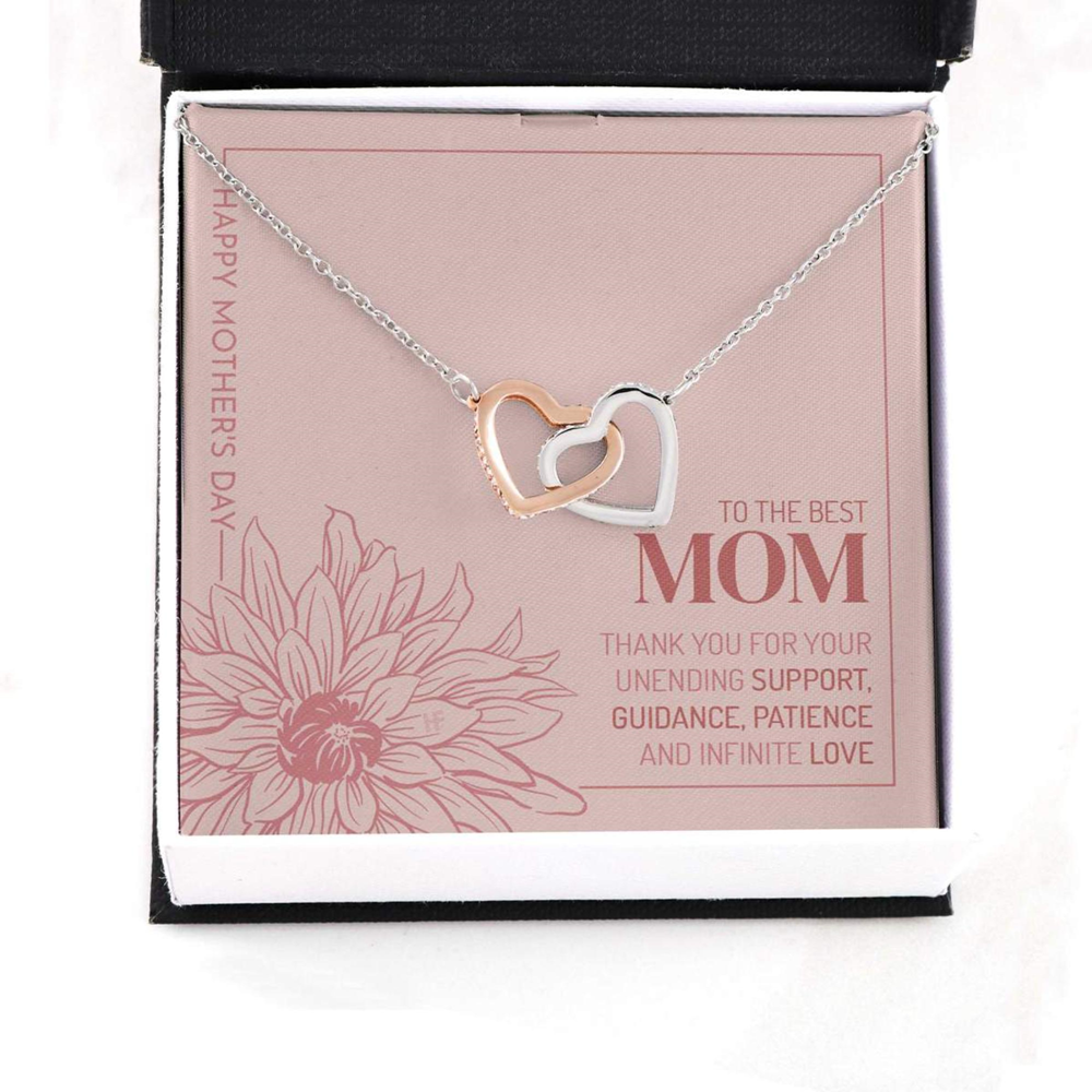 Mom Necklace, Gift For The Best Mom On Mother, Day With Lined Drawing Flower Interlocking Hearts Necklaces - Thegiftio UK