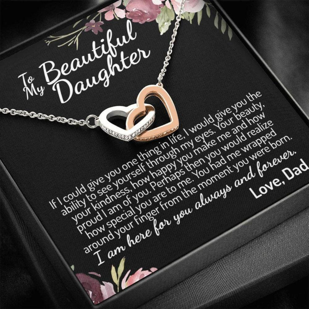 Daughter Necklace, To My Daughter From Dad Interlocking Hearts Necklace, Father To Daughter Gift, Birthday Necklace Gift To Daughter From Dad - Thegiftio UK