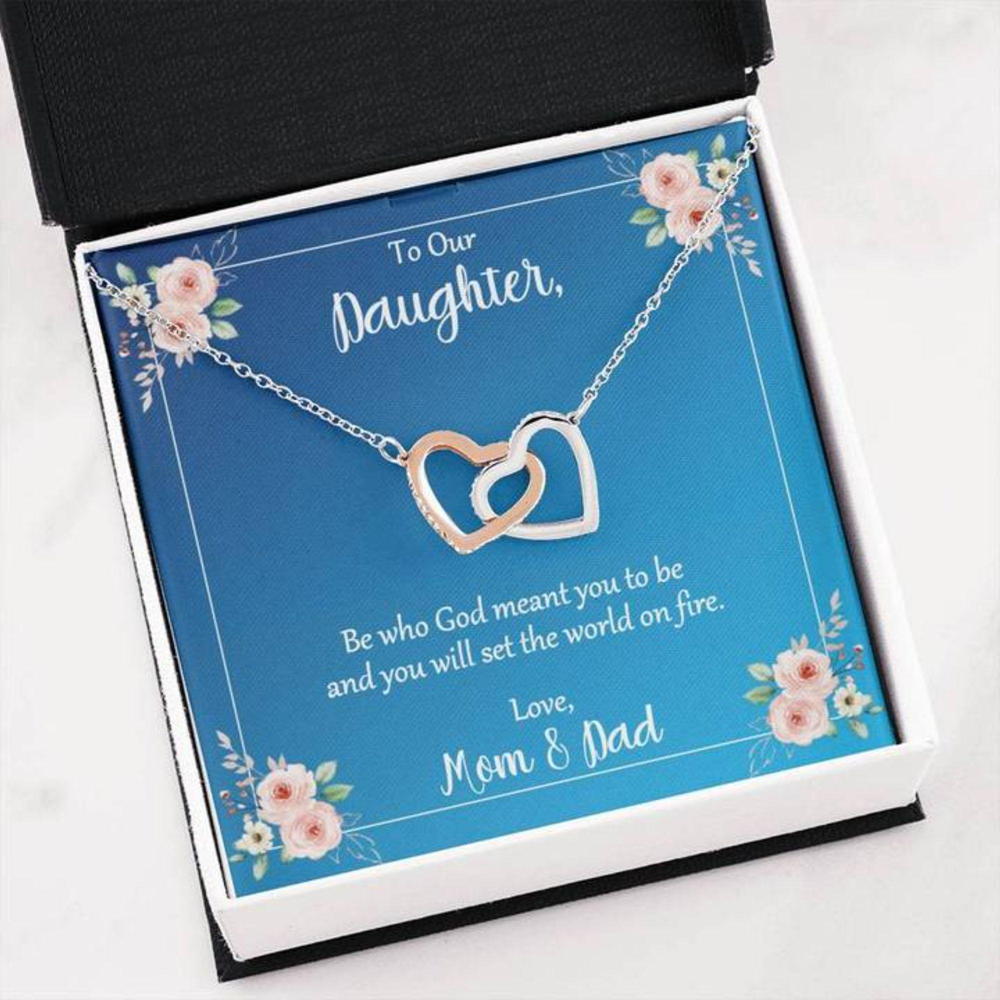Daughter Necklace, Daughter Be Who God Meant You To Be Love Mom And Dad Hearts Necklace - Thegiftio UK