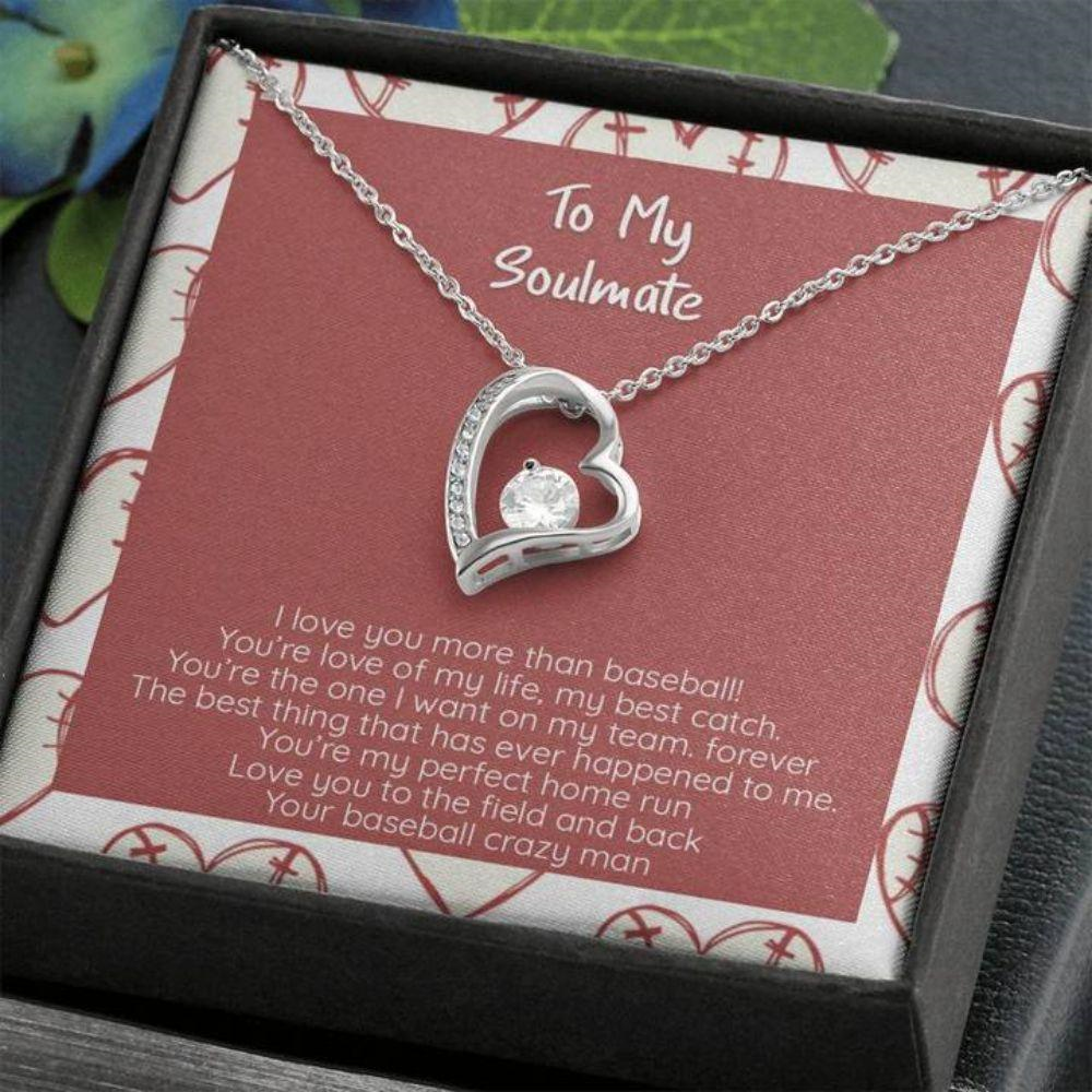 Wife Necklace, Girlfriend Necklace, Love You More Than Baseball, My Soulmate, Cz Heart Pendant Necklace - Thegiftio