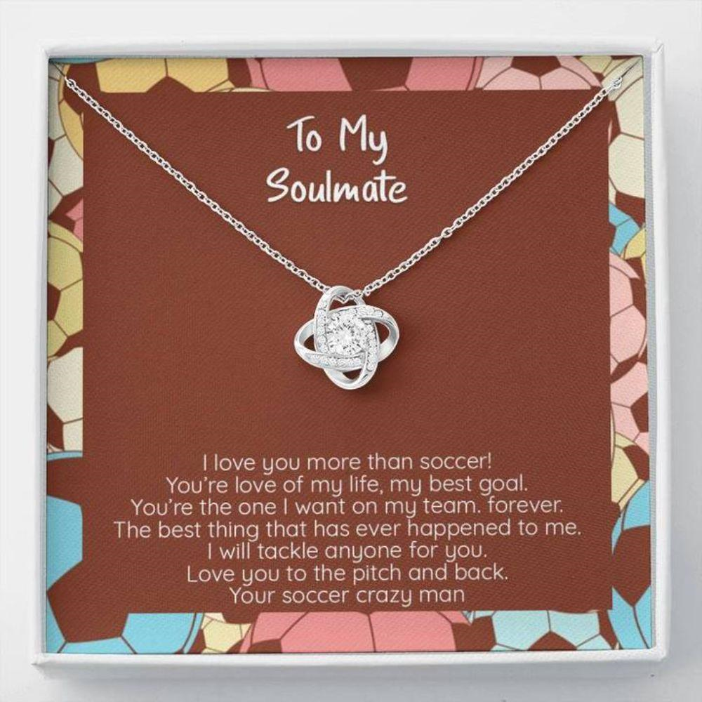 Wife Necklace, Girlfriend Necklace, I Love You More Than Soccer, My Soulmate, Cz Love Knot Necklace - Thegiftio
