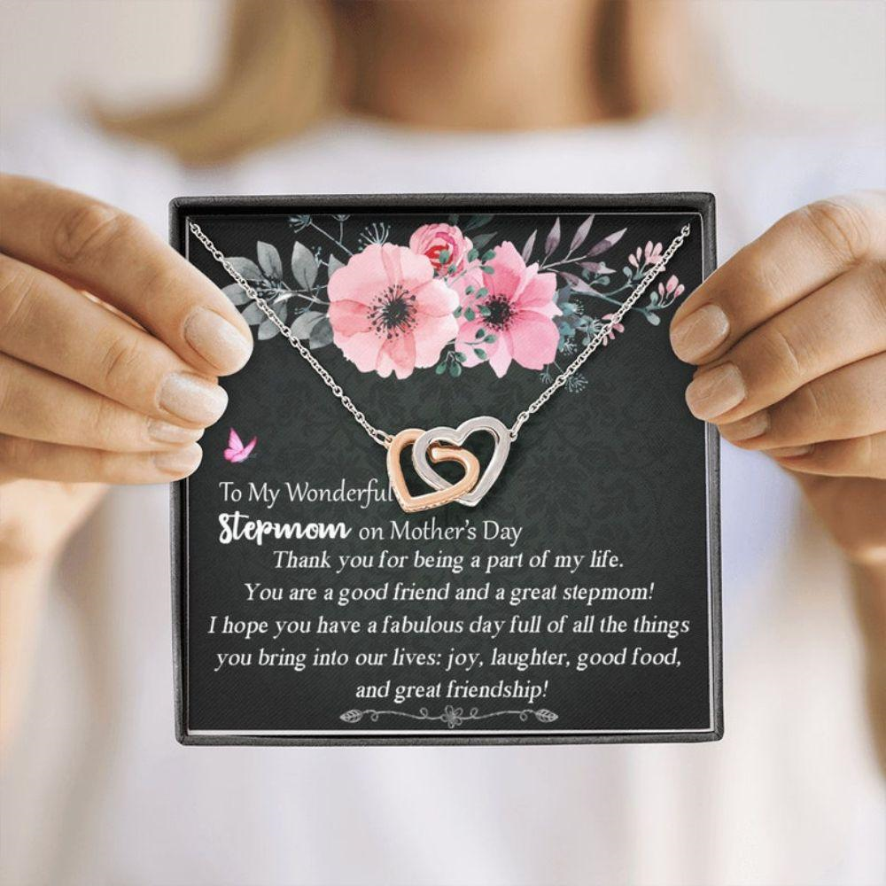 Stepmom Necklace, To My Wonderful Stepmom Interlocking Hearts Necklace, Step Mom Necklace On Mothers Day, Stepmother Necklace - Thegiftio UK