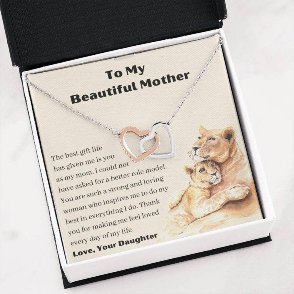 Mom Necklace Gift , Lion Mom Necklace , Mom Necklace With Message Card , Lion Mom Gift , 2 Heart Necklace , Best Mom Ever - Thegiftio UK