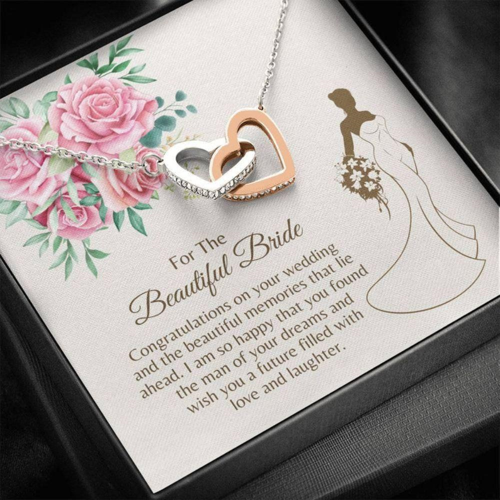 Bride Necklace Gift , Wedding Gift Bride , 2 Heart Necklace , Meaningful Wedding , Bride Message Card - Thegiftio UK