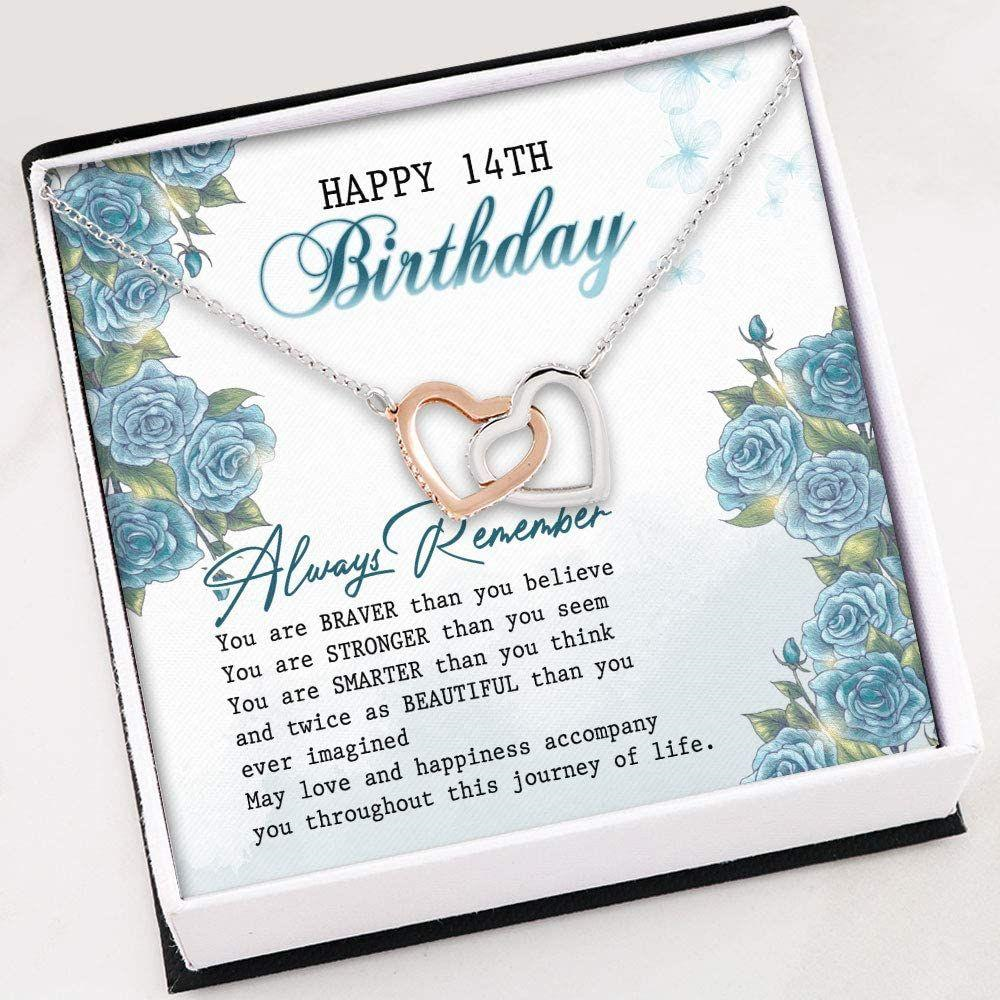 Daughter Necklace, Happy 14Th Birthday Daughter Necklace , Interlocking Hearts Necklace With Gift Box - Thegiftio UK