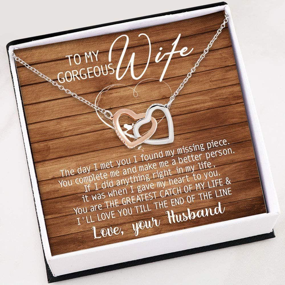 Wife Necklace , To My Gorgeous Wife Necklace , Interlocking Hearts Necklace With Gift Box For Birthday Christmas - Thegiftio UK